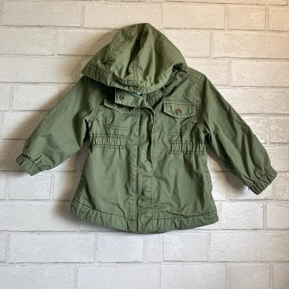 Old Navy Kids 12-18 M Army Green Utility Scout Style Hooded Zip Jacket